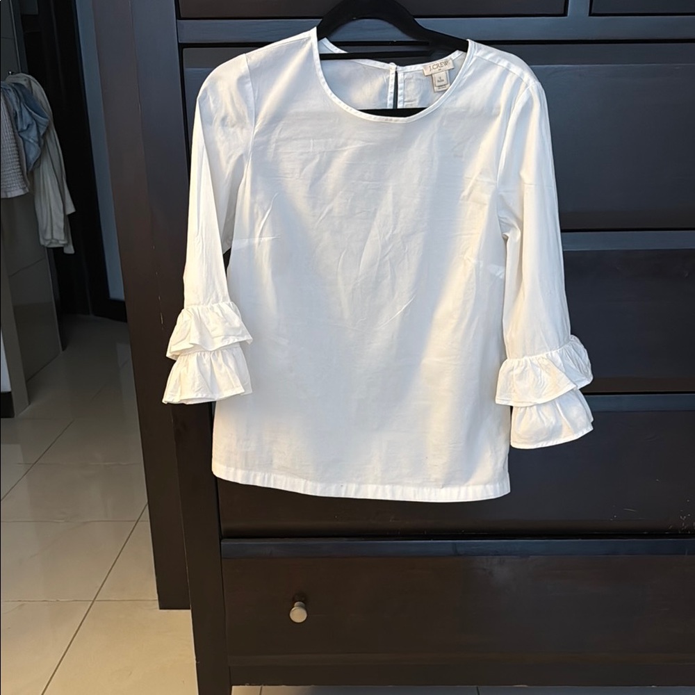 J. Crew White Ruffled Bell Sleeve Blouse